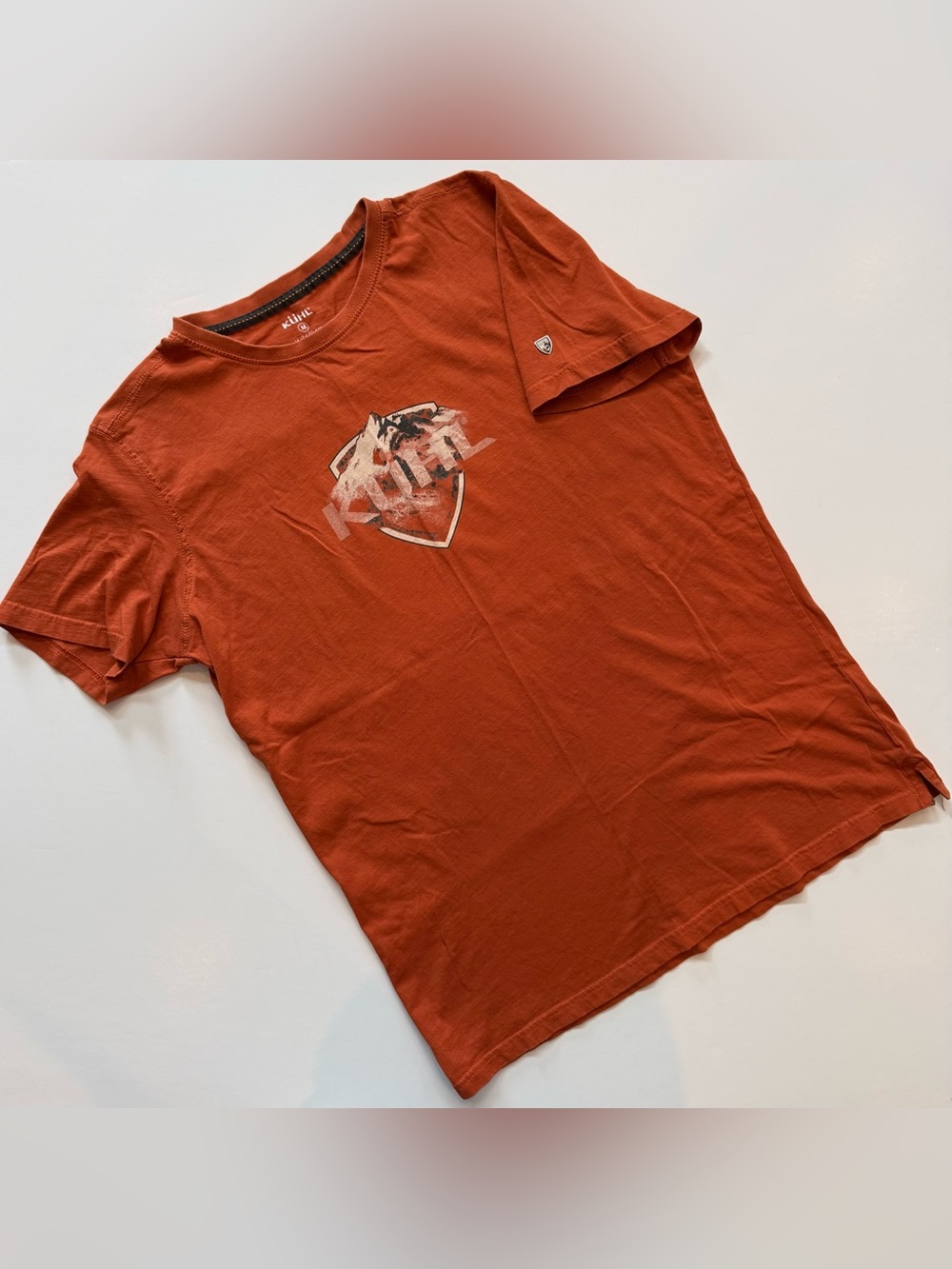 Kuhl Wild Fibre Men’s M Burnt Orange Graphic Tee Outdoors Hiking Mountain Cotton